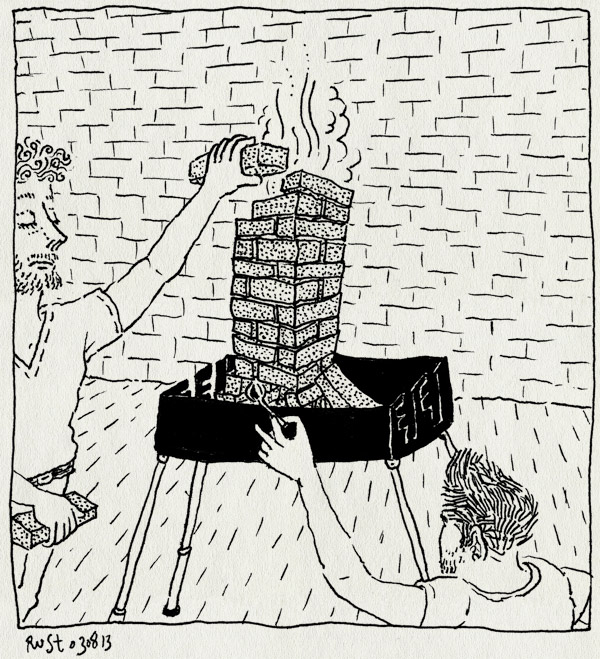 tekening 2262, aansteken, aquamarijn, bakstenen, barbecue, bbq, firestarter, klussen, lucifer, nathan, rook, schoorsteen, stapelen, zelfgemaakt