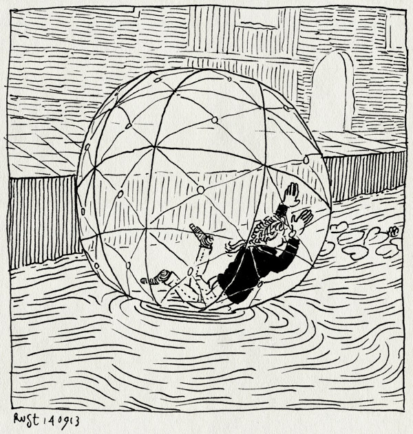 tekening 2304, alwine, bal, eng, hamsterbal, kade, leidschendam, opblaasbal, spelen, vliet, vlietdagen