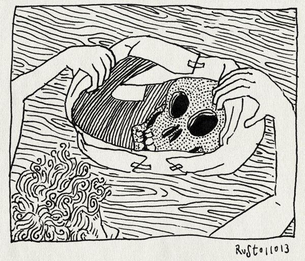 tekening 2321, cadeautje, gezellig, grisham, schedel, uitpakken