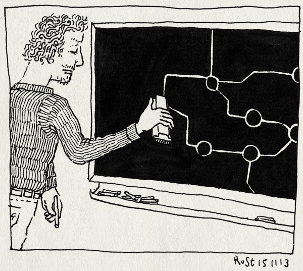 tekening 2366, afscheid, bordenwisser, metrolijnen, micompany, schoolbord, werk, wisser