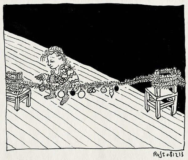 tekening 2389, alwine, kerst, kerstballen, kerstmis, optuigen, slinger, stoel, stoeltje, versieren