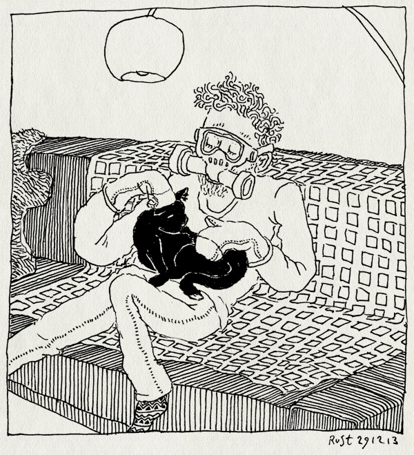 tekening 2410, allergie, gasmasker, katten, ovenhandschoenen, poekie, westeremden