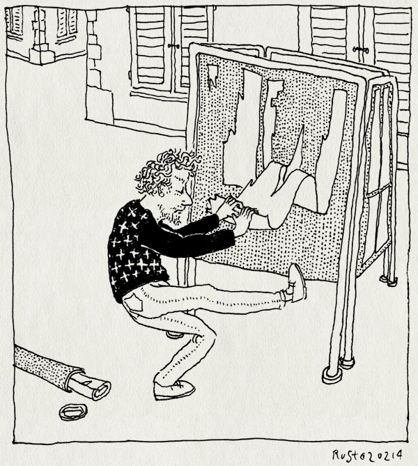 tekening 2445, affiche, angouleme, fibd, hebben, koker, labedeestdanslarue, les ateliers néerlandais, poster, scheuren, straat, trekken