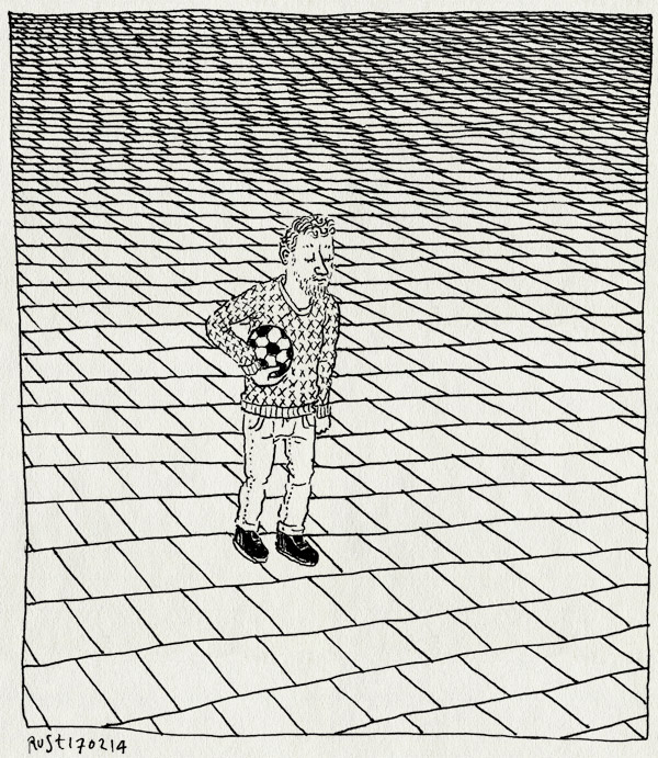 tekening 2460, afspreken, alleen, bal, kinderen, plain, pleintje, voetbal, voetballen, wachten