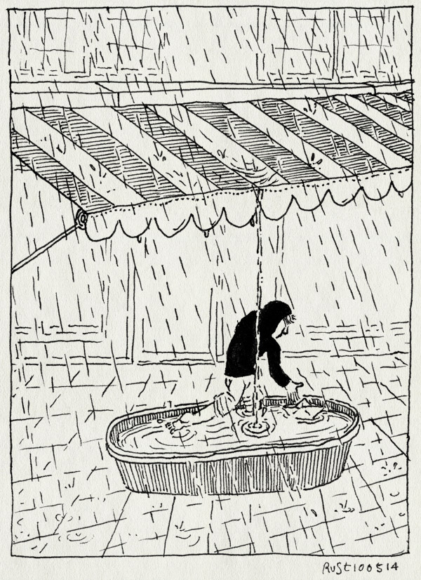 tekening 2542, bad, badje, good, lentefeest, midas, regen