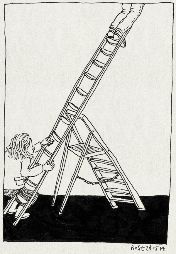 tekening 2560, haarlem, irene, ladder, ladders, opbouw, ophangen, refter, tentoonstelling, trap, trappetje, wiebelig