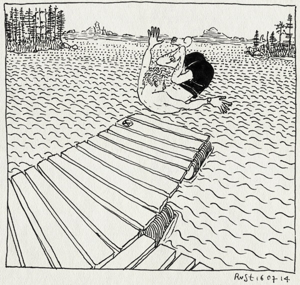 tekening 2609, blomma, meer, salto, steiger, stora le, vakantie, vakantie2014, värmland, zweden, zwemmen