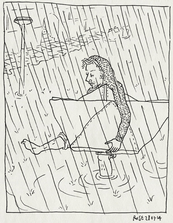 tekening 2621, #noodweer #wateroverlast, amsterdam, bootje, foto, luchtbed, noodweer, papieren bootje, regen, rivier, rivierenbuurt, viral, water, wateroverlast