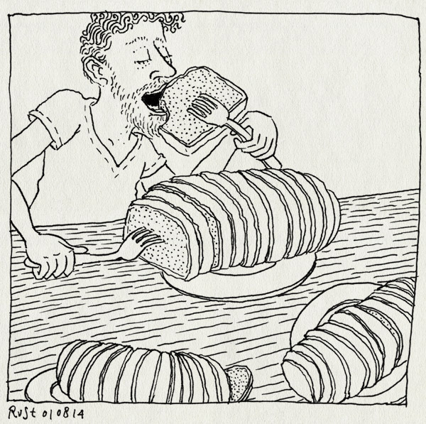 tekening 2625, bakhuis, bord, brood, eten, nh49, vakantie, veel, vork