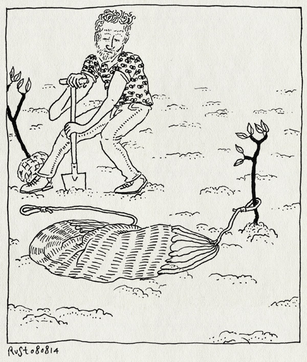 tekening 2632, aanplanten, boom, groei, groeien, hangmat, india, oude dag, pensioen, rust, sophie, spitten, toekomst