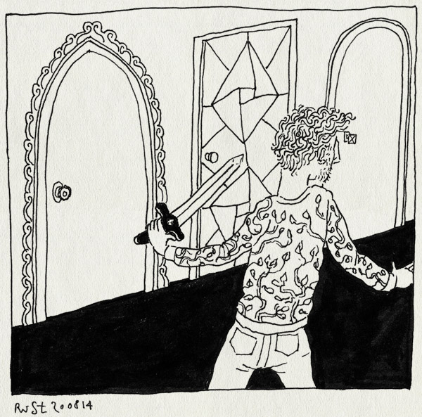 tekening 2643, dixit, drie deuren, probleem, spel, zwaard