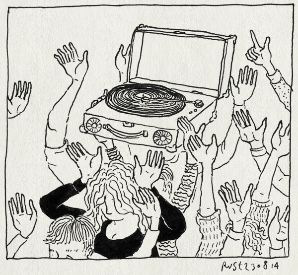 tekening 2647, crossly, feest, feestje, pickup, platenspeler, swordfish and friend, utrecht, winkel opening