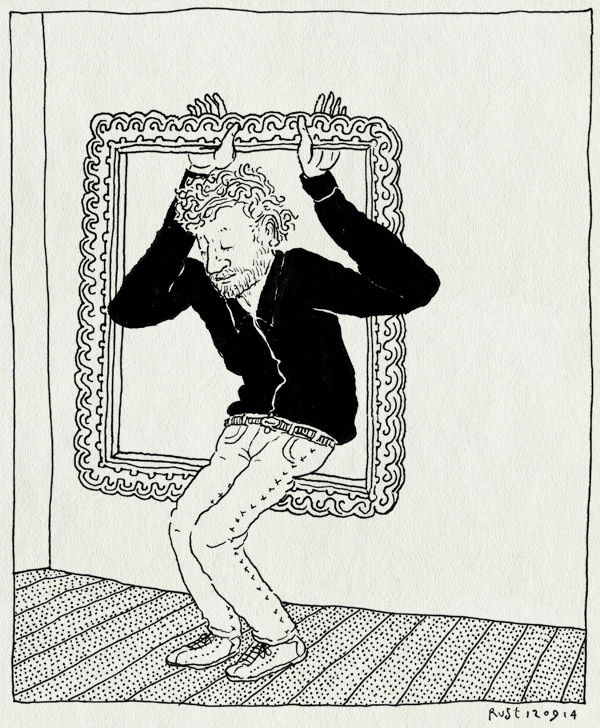 tekening 2667, lijst, museum, ophangen, schilderijlijst, selfie, stripmuseum, tentoonstelling