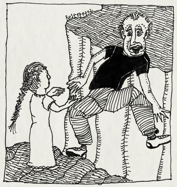 tekening 49, dilemma, ravijn, rotsen, vallen