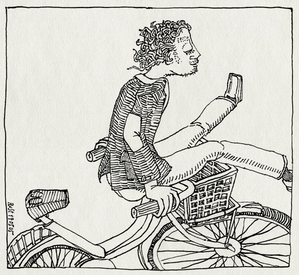 tekening 494, fiets bike mandje sit zit raar voorop