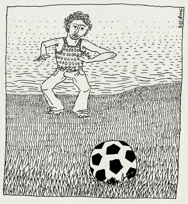 tekening 502, bal voetbal soccer football vijver water vondelpark amsterdam keeper