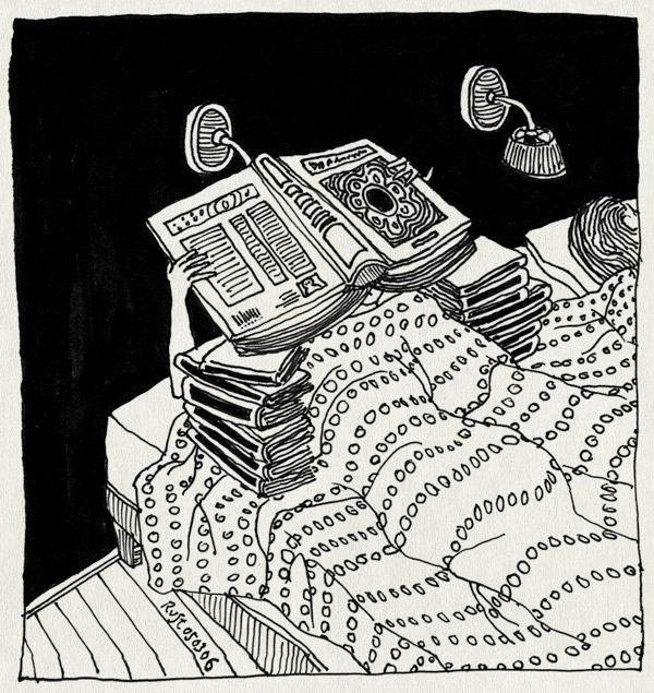 tekening 524, boek boeken bed ruben rust lezen lamp maasstraat book lamp big
