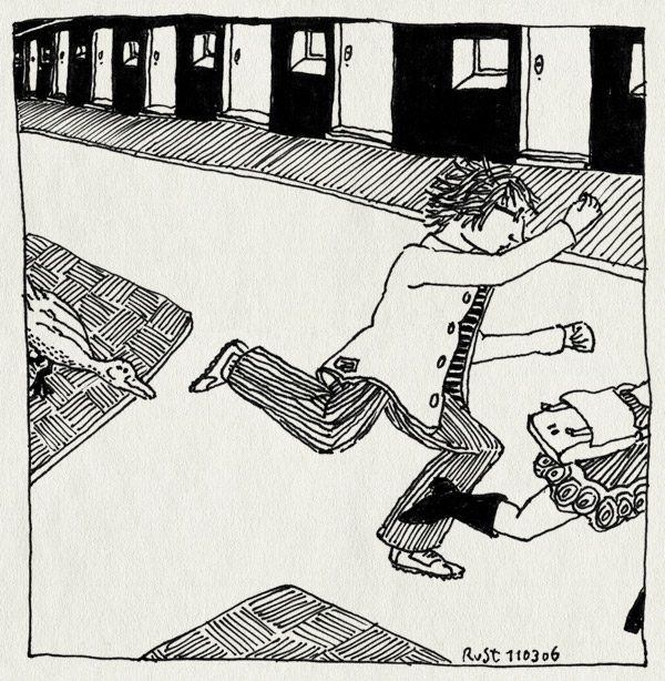 tekening 529, gans thijs sara osdorp straat rennen bang angst run fear running goose street houses huizen