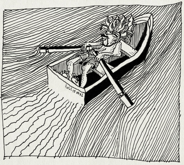 tekening 6, kracht, riemen, roeiboot, roeien, water