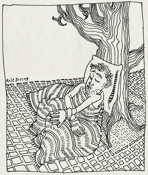 tekening 624, boom, buiten, deken, gloves, handschoenen, slaap, slapen, sleep, tree