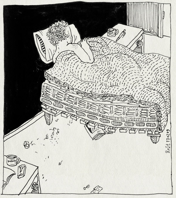 tekening 642, bed, bedroom, doormidden, half, maasstraat, slaapkamer, slaaptekort, slapen, zaag