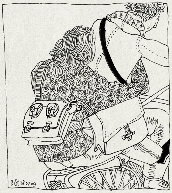 tekening 643, 10e, bicycle, bike, burorust, fiets, martine, samenwerken, springmaarachterop