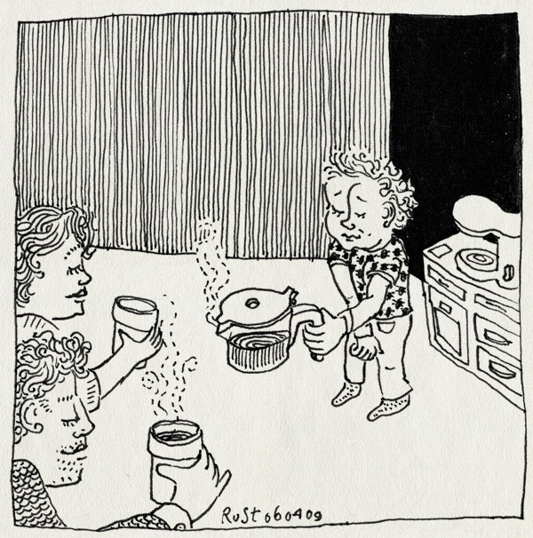 tekening 690, 10e, coffee, inschenken, koffie, koffiezetapparaat, martine, midas