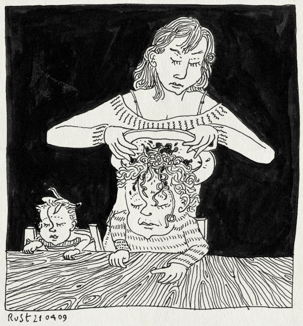 tekening 705, 10e, alwine, banaan, banana, eten, food, martine, midas, pasta