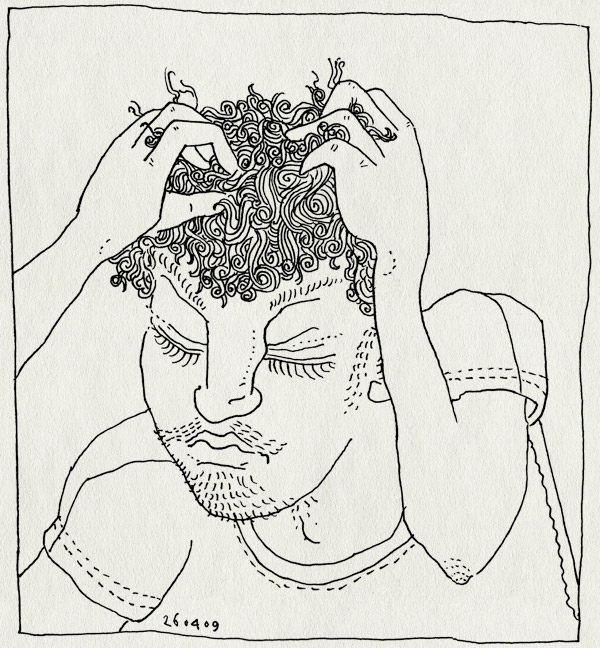 tekening 710, haar, hair, handen, hands, krabben, scratch