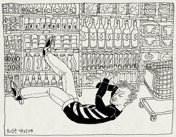 tekening 733, brullen, gespiegeld, grond, huilen, schap, shopping kart, supermarkt, tantrum, winkelwagen