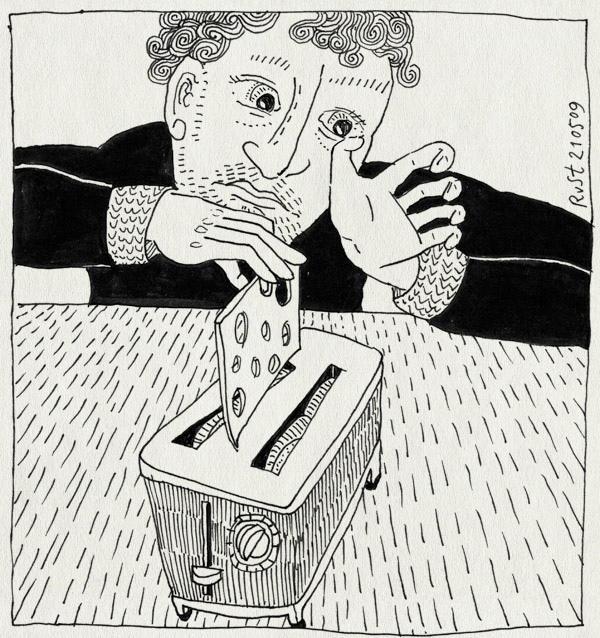 tekening 735, broodrooster, catch, kaas, pakken, perfect, toaster, wachten