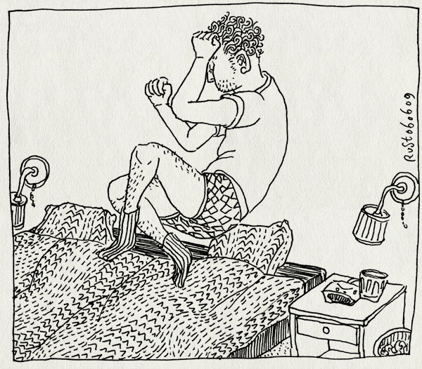 tekening 751, bed, dekbed, jump, lamp, maasstraat, midas, springen