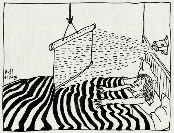 tekening 756, 10e, beamer, bed, home cinema, how i met you mother, martine, scherm, slaapkamer