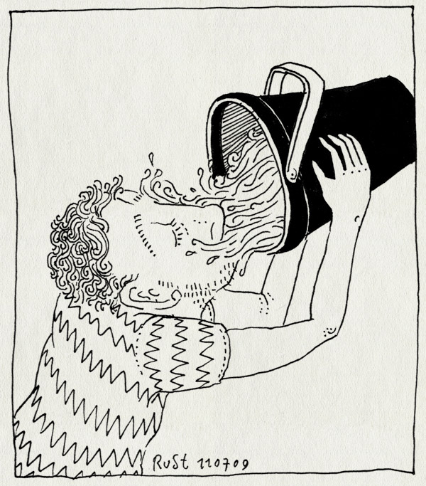 tekening 786, bucket, gooien, neti pot, neusbidetm emmer, spoelen, verkouden, water