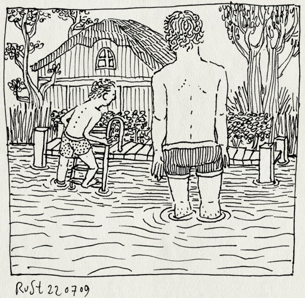 tekening 797, earnwald, eernewoude, friesland, frits, huisje, ondiep, riethorst, trapje, zwemmen