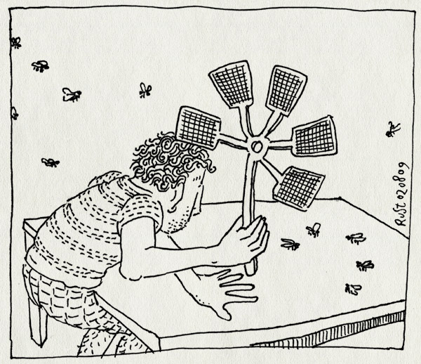 tekening 808, flies, hoge hexel, meppen, pien, vijf, vlieg, vliegen, vliegenmepper