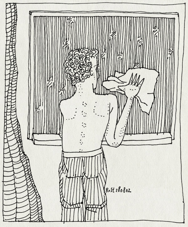 tekening 81, doek, gordijn, raam, schoonmaken