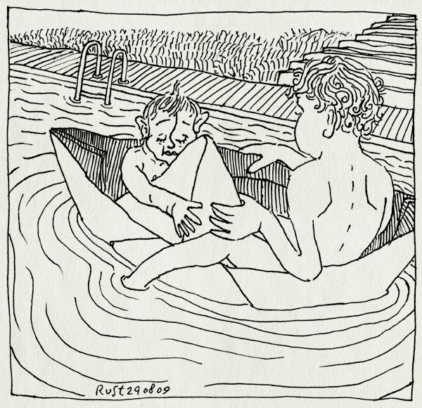 tekening 830, alwine, boot, bootje, le rouret, midas, papieren, vakantie2009, varen, water, zwembad