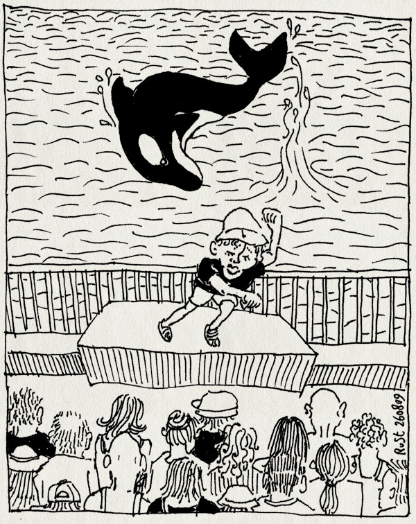 tekening 832, audience, dansen, jump springen, le rouret, marineland, midas, orca, orka, publiek, show, steelt de show, vakantie2009