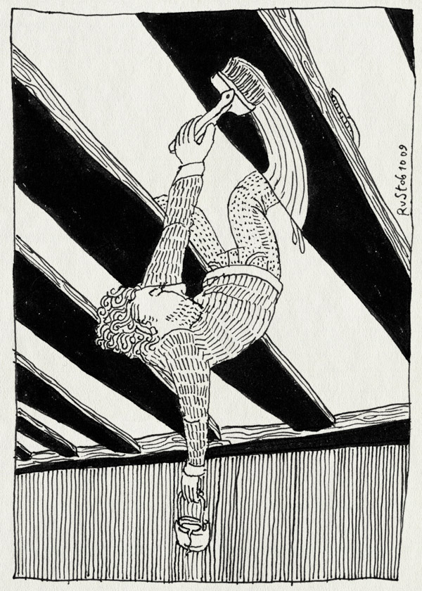 tekening 873, acrobaat, acrobat, balken, klussen, kwast, nh49, ondersteboven, paint, upsidedown, verven, witten