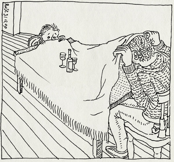 tekening 959, alwine, apron, fun, gelukkig, kiekeboe, kijken, lol, oudjaarsavond, peek a boo, table, tafel, tafelkleed