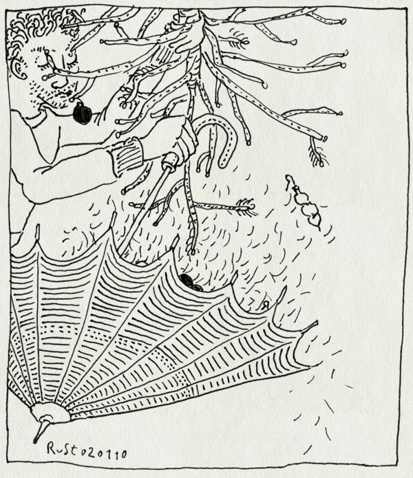 tekening 961, aftuigen, christmas, kerstboom, loose, naalden, needles, paraplu, take down, tree, umbrella, verliezen