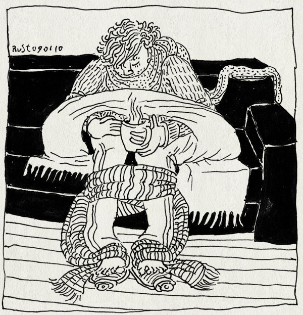 tekening 968, blanket, cold, deken, dekentje, ill, koorts, koud, tea, thee, warm, ziek, ziekjes