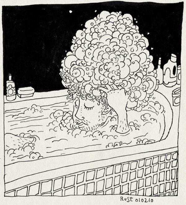 tekening 991, bad, bath, bathtub, foam, hair, haren, schuim, shampoo, wash, wassen