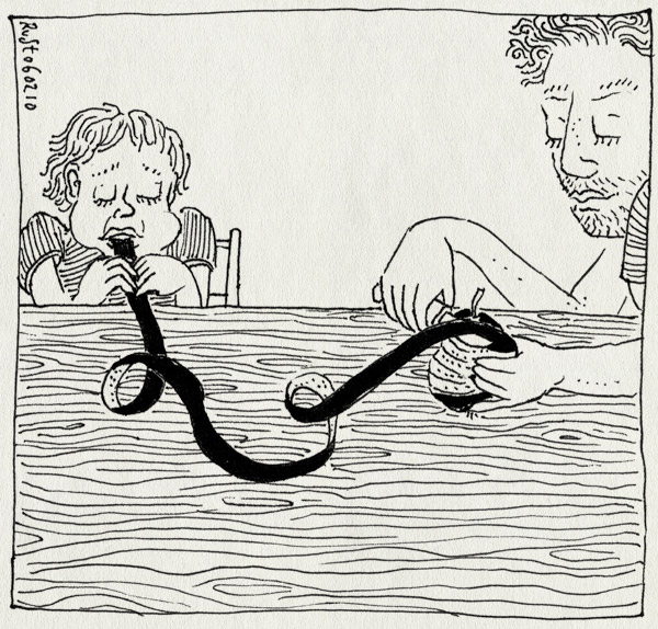 tekening 996, appel, apple, eten, geschil, mesje, midas, schillen, schilletje, tafel