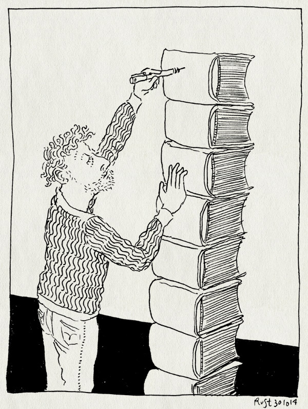 tekening 2715, 2500dagenrust, boek, dikste boek, onmogelijk boek, signeren, stapel