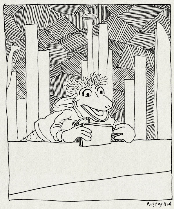 tekening 2725, desk, host, muppet, opnames, salamander klöpping, televisie, zml, zondag met lubach