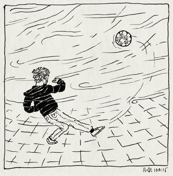 tekening 2787, alleen, bal, boemerang, dongeplein, storm, voetbal, wind
