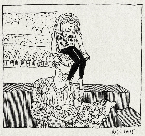 tekening 2788, alwine, bank, dochter, hoofd, klieren, klimmen, pijn, space