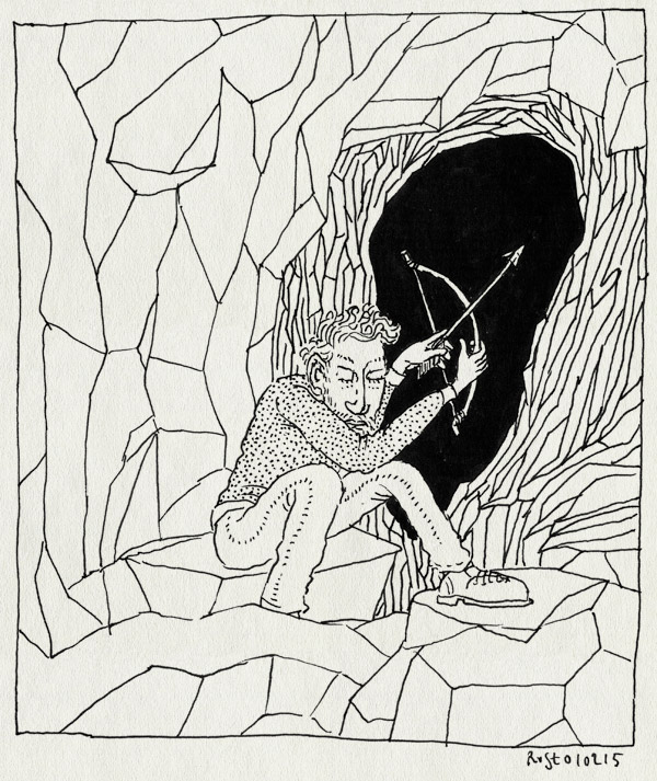 tekening 2809, bang, cave, donker, grot, minecraft, pijl en boog